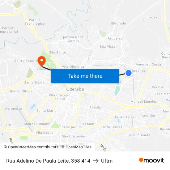 Rua Adelino De Paula Leite, 358-414 to Uftm map