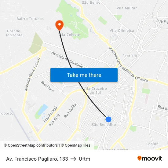 Av. Francisco Pagliaro, 133 to Uftm map