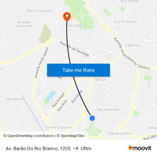 Av. Barão Do Rio Branco, 1205 to Uftm map