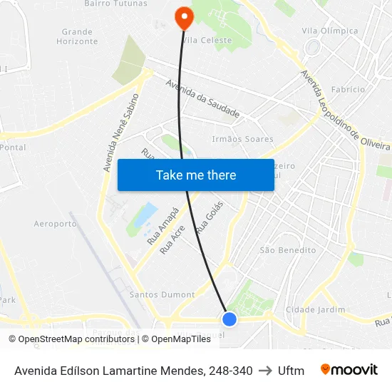 Avenida Edílson Lamartine Mendes, 248-340 to Uftm map