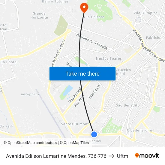 Avenida Edílson Lamartine Mendes, 736-776 to Uftm map
