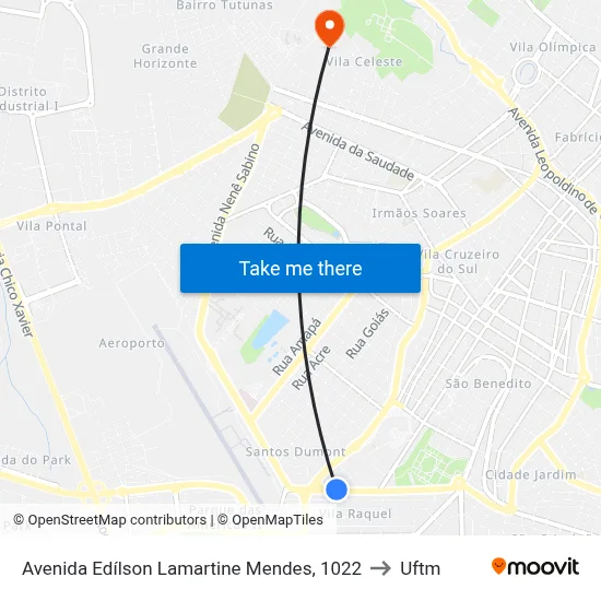 Avenida Edílson Lamartine Mendes, 1022 to Uftm map
