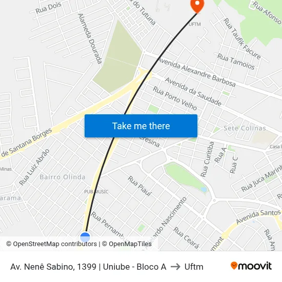 Av. Nenê Sabino, 1399 | Uniube - Bloco A to Uftm map