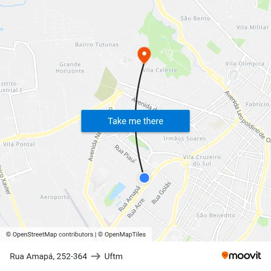 Rua Amapá, 252-364 to Uftm map