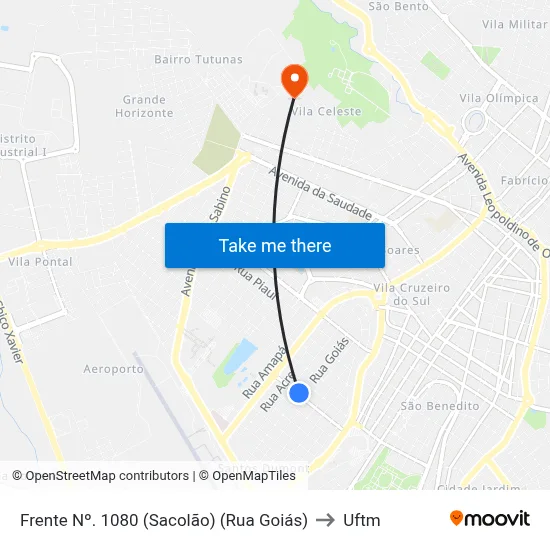 Frente Nº. 1080 (Sacolão) (Rua Goiás) to Uftm map