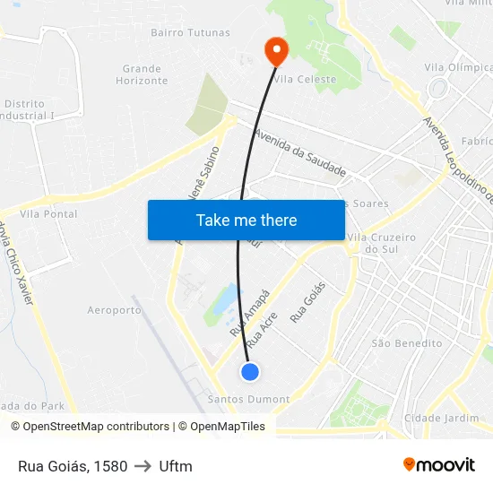 Rua Goiás, 1580 to Uftm map