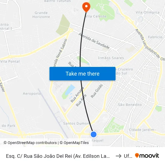 Esq. C/ Rua São João Del Rei (Av. Edílson Lamartine Mendes) to Uftm map