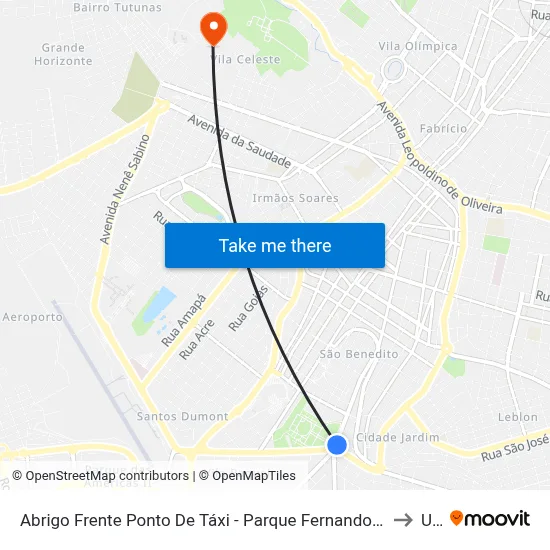 Abrigo Frente Ponto De Táxi - Parque Fernando Costa Abcz (Praça Vicentino R. Cunha) to Uftm map