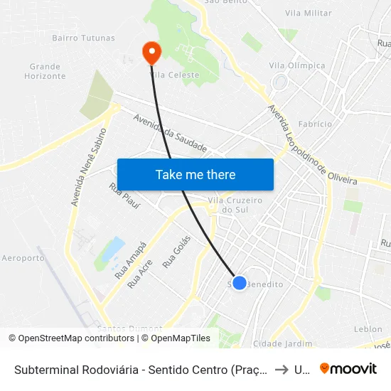 Subterminal Rodoviária - Sentido Centro (Praça Dr. Carlos Terra) to Uftm map