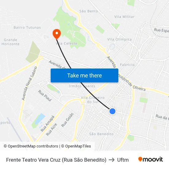 Frente Teatro Vera Cruz (Rua São Benedito) to Uftm map