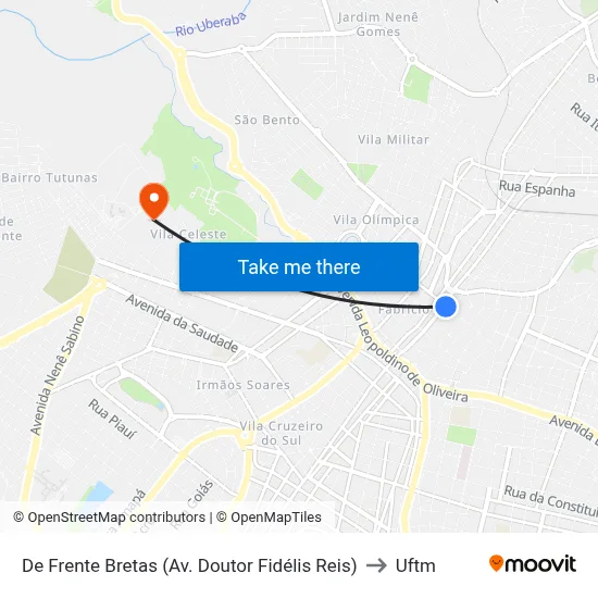 De Frente Bretas (Av. Doutor Fidélis Reis) to Uftm map
