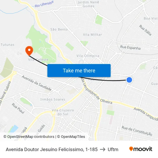 Avenida Doutor Jesuíno Felicíssimo, 1-185 to Uftm map