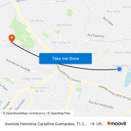 Avenida Hermínia Cartafina Guimarães, 71-283 to Uftm map