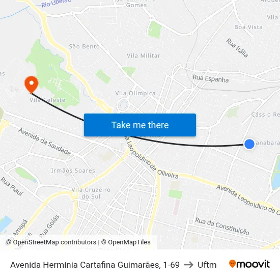 Avenida Hermínia Cartafina Guimarães, 1-69 to Uftm map