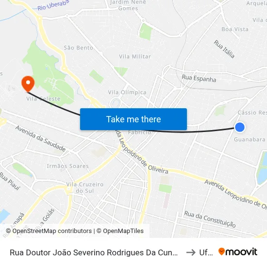Rua Doutor João Severino Rodrigues Da Cunha, 296-356 to Uftm map