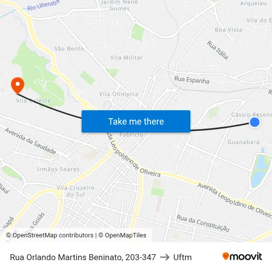 Rua Orlando Martins Beninato, 203-347 to Uftm map