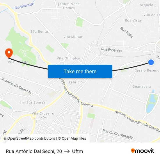 Rua Antônio Dal Sechi, 20 to Uftm map