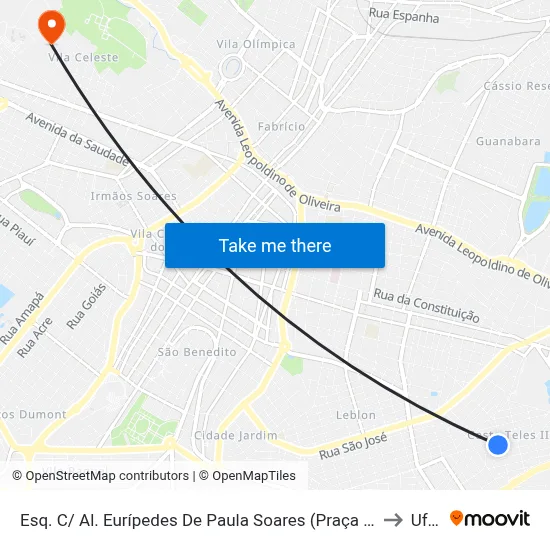 Esq. C/ Al. Eurípedes De Paula Soares (Praça Lago Azul) to Uftm map