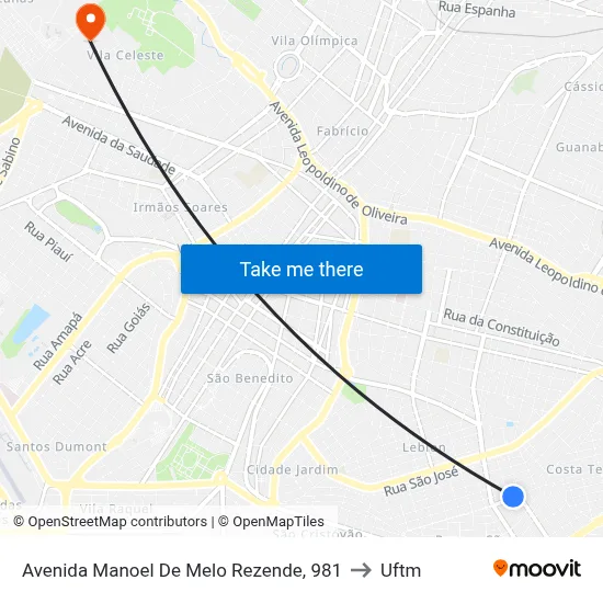 Avenida Manoel De Melo Rezende, 981 to Uftm map