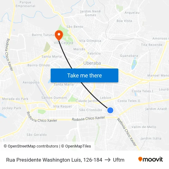Rua Presidente Washington Luís, 126-184 to Uftm map