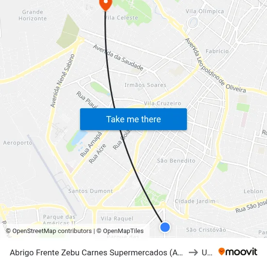 Abrigo Frente Zebu Carnes Supermercados (Av. Tonico Dos Santos) to Uftm map