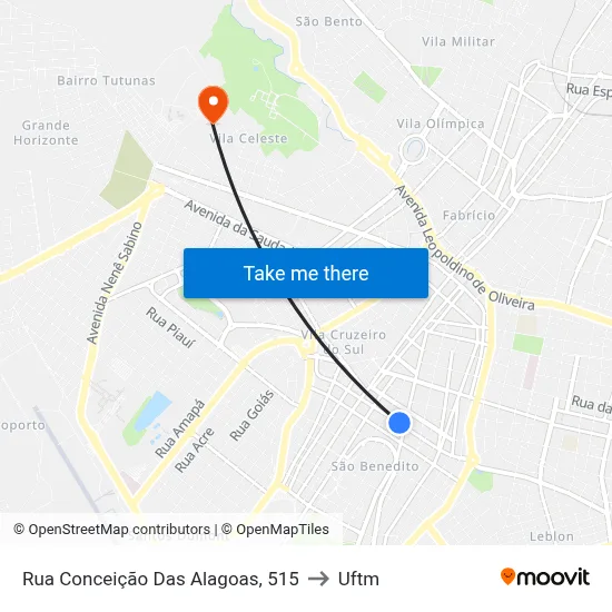 Rua Conceição Das Alagoas, 515 to Uftm map