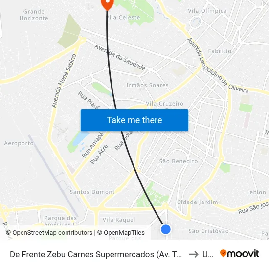 De Frente Zebu Carnes Supermercados (Av. Tonico Dos Santos) to Uftm map