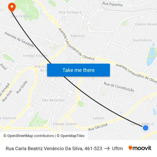 Rua Carla Beatriz Venâncio Da Silva, 461-523 to Uftm map