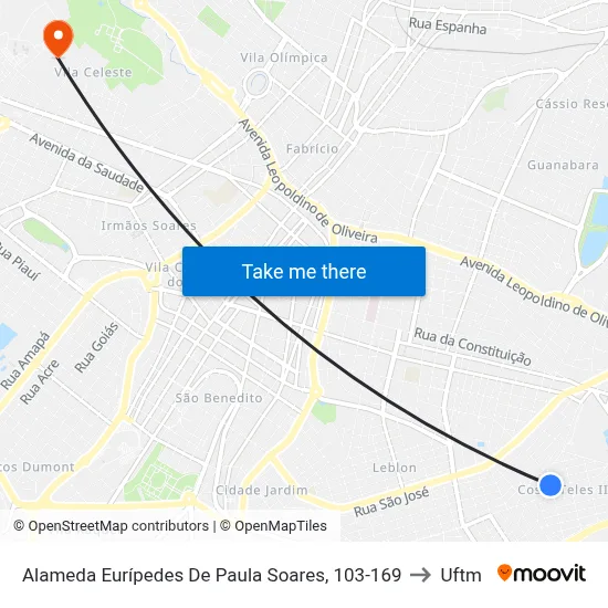 Alameda Eurípedes De Paula Soares, 103-169 to Uftm map