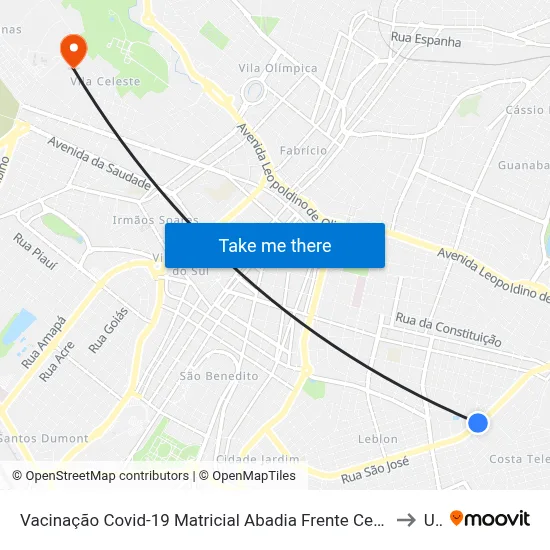 Vacinação Covid-19 Matricial Abadia Frente Centro Médico Abadia (Av. Orlando Rodrigues Da Cunha) to Uftm map