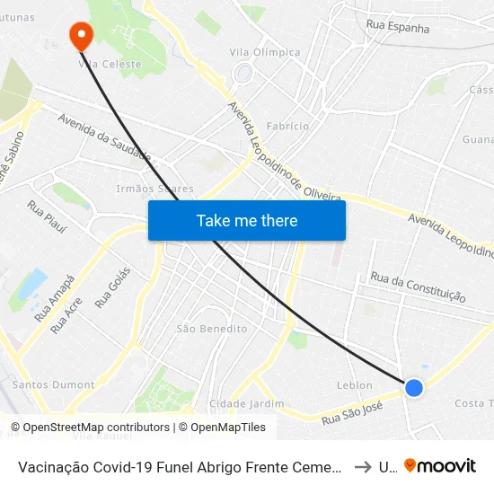 Vacinação Covid-19 Funel Abrigo Frente Cemea Abadia (Av. Orlando Rodrigues Da Cunha) to Uftm map