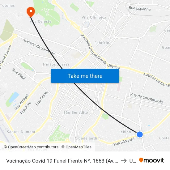 Vacinação Covid-19 Funel Frente Nº. 1663 (Av. Orlando Rodrigues Da Cunha) to Uftm map