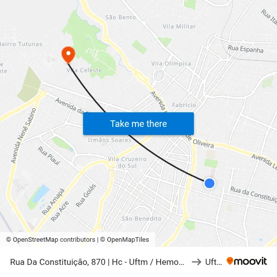 Rua Da Constituição, 870 | Hc - Uftm / Hemocentro to Uftm map