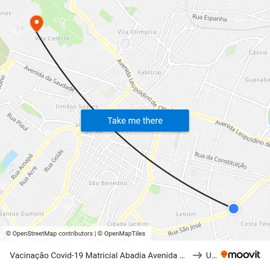 Vacinação Covid-19 Matricial Abadia Avenida Orlando Rodrigues Da Cunha, 2178 to Uftm map