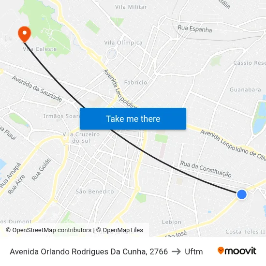 Avenida Orlando Rodrigues Da Cunha, 2766 to Uftm map
