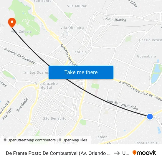 De Frente Posto De Combustível (Av. Orlando Rodrigues Da Cunha) to Uftm map