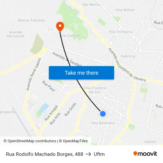 Rua Rodolfo Machado Borges, 488 to Uftm map