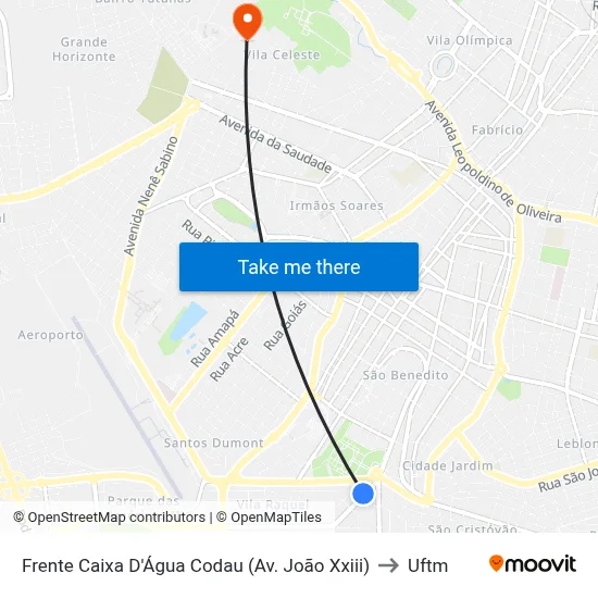 Frente Caixa D'Água Codau (Av. João Xxiii) to Uftm map