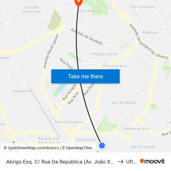 Abrigo Esq. C/ Rua Da República (Av. João Xxiii) to Uftm map