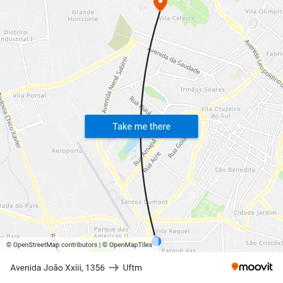 Avenida João Xxiii, 1356 to Uftm map