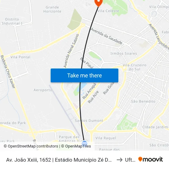 Av. João Xxiii, 1652 | Estádio Município Zé Do Tiro to Uftm map
