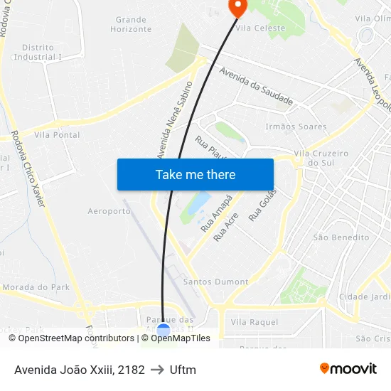 Avenida João Xxiii, 2182 to Uftm map