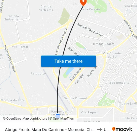 Abrigo Frente Mata Do Carrinho - Memorial Chico Xavier (Av. João Xxiii) to Uftm map