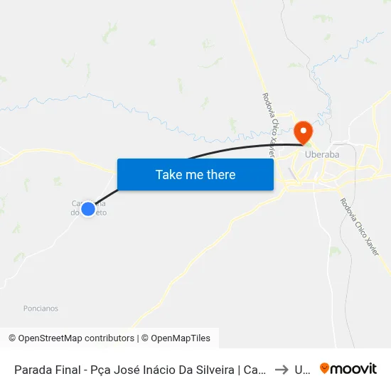 Parada Final - Pça José Inácio Da Silveira |  Capelinha Do Barreiro to Uftm map