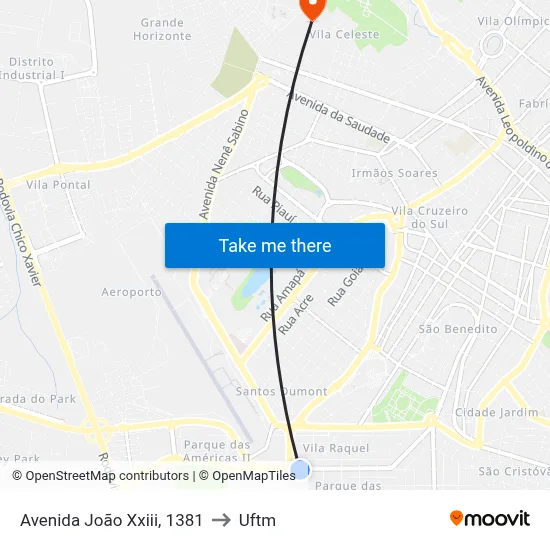 Avenida João Xxiii, 1381 to Uftm map