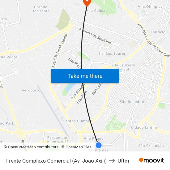 Frente Complexo Comercial (Av. João Xxiii) to Uftm map