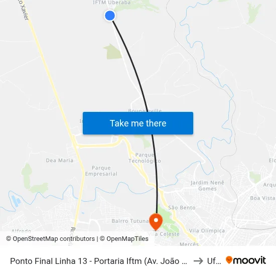 Ponto Final Linha 13 - Portaria Iftm (Av. João Batista Ribeiro) to Uftm map