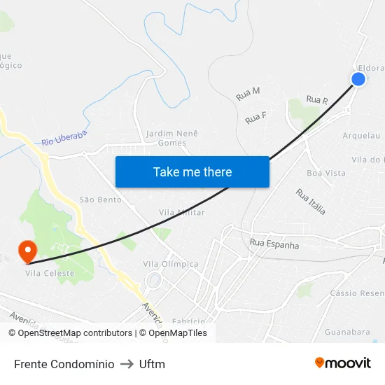 Frente Condomínio to Uftm map