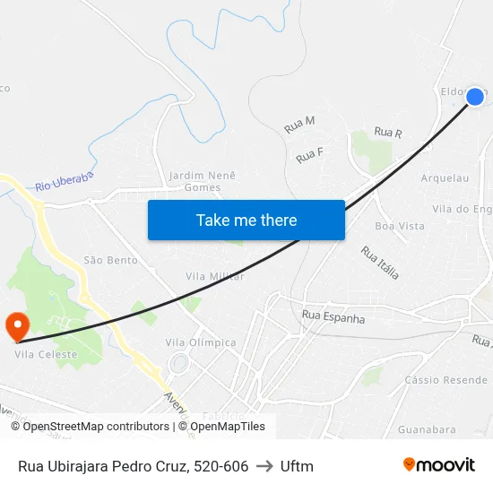 Rua Ubirajara Pedro Cruz, 520-606 to Uftm map