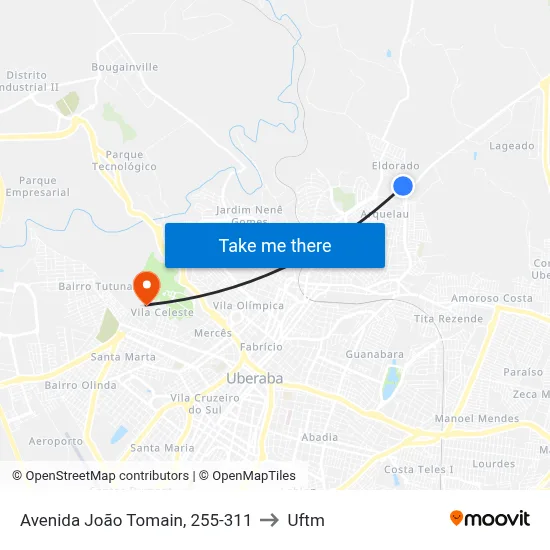 Avenida João Tomain, 255-311 to Uftm map